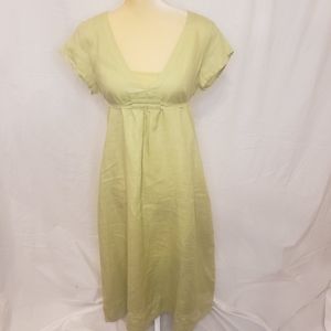 Eileen Fisher Irish Linen Pear Green V Neck Dress Size Medium